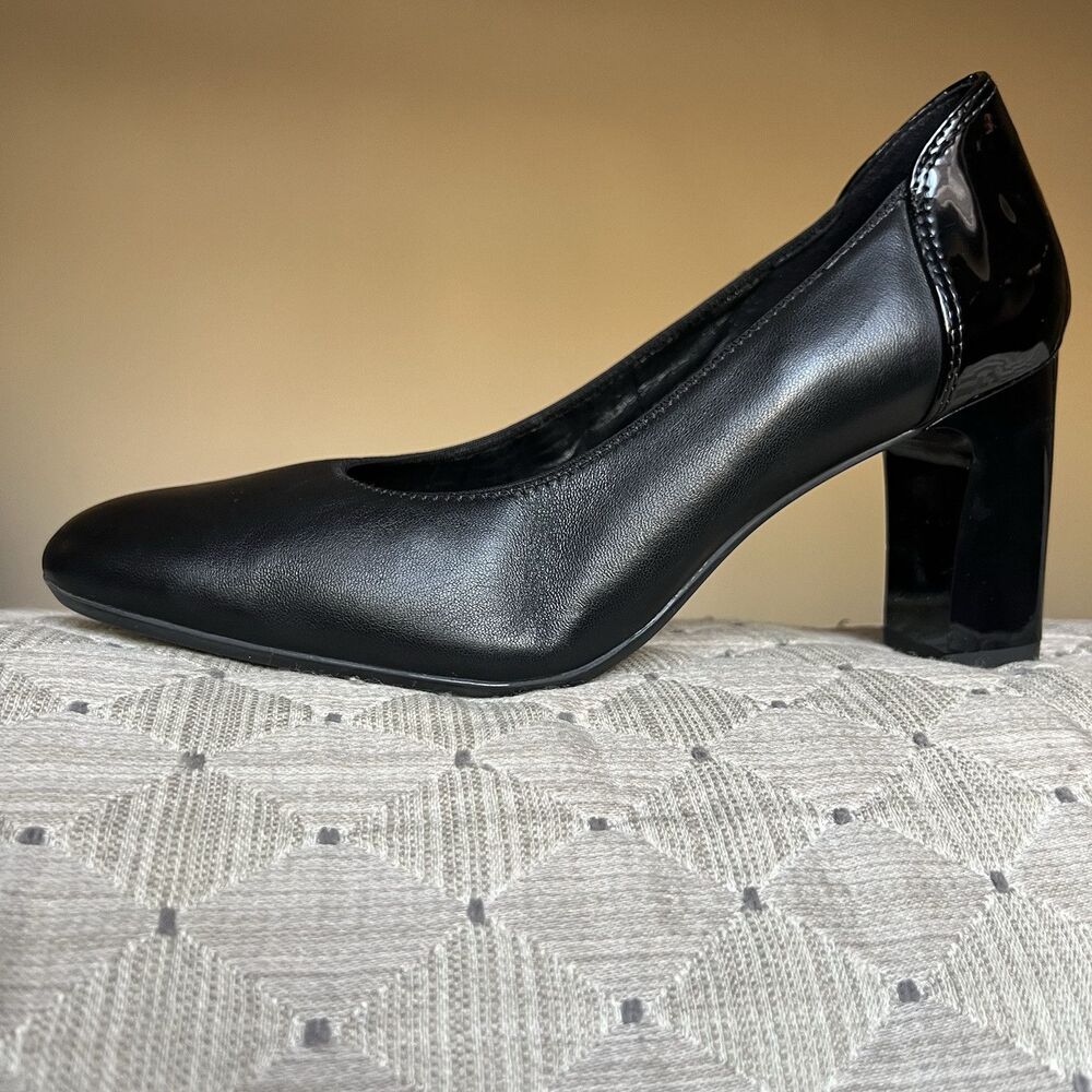 Ara Saxton Black Leather Pump w/ Patent Leather Heel Women UK 7.5 US 10 Classic